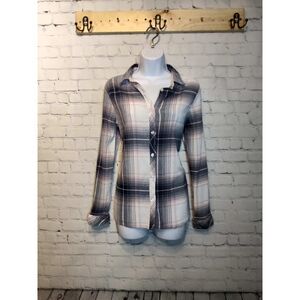 North River plaid button-down fitted shirt large